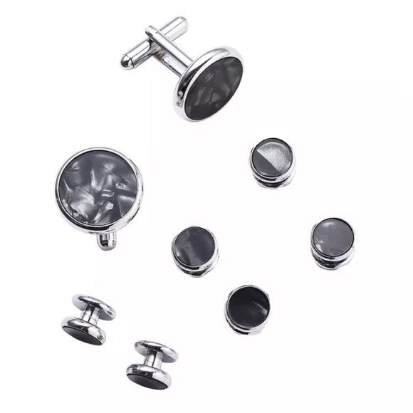 Black Mother of Pearl Cufflinks Tuxedo Studs Formal 8 Pcs Set - Picture 3 of 16